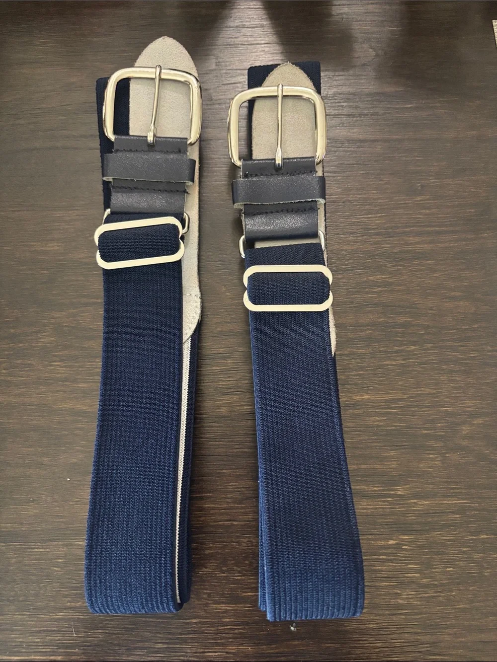 Set of 2 Navy Elastic baseball Belts with Silver Buckle